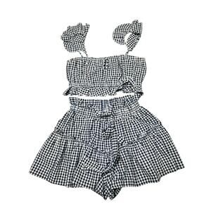 Blue Life Gingham Blue/White 2 Piece Crop Tank and Skorts size M